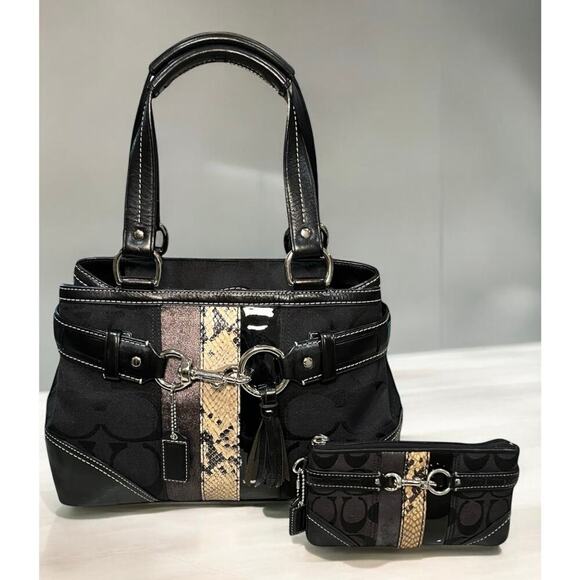 Y2K Coach 10262 Hamptons Signature Python Stripe Satchel Bag & Pouch - Picture 1 of 14